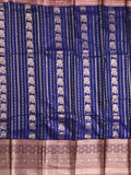 Banaras fancy saree royal blue color allover zari motifs & zari border with rich contrast pallu and plain blouse