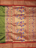 Narayanpet pattu saree allover zari motifs with paithani pallu and contrast blouse