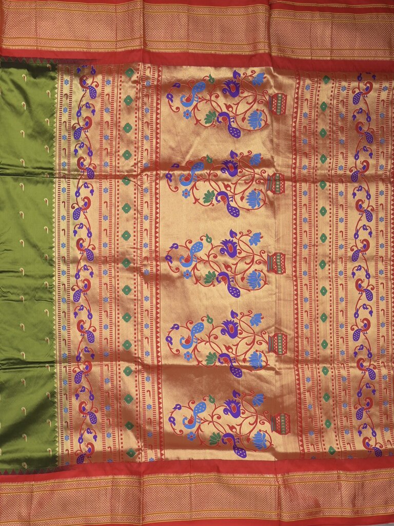Narayanpet pattu saree allover zari motifs with paithani pallu and contrast blouse
