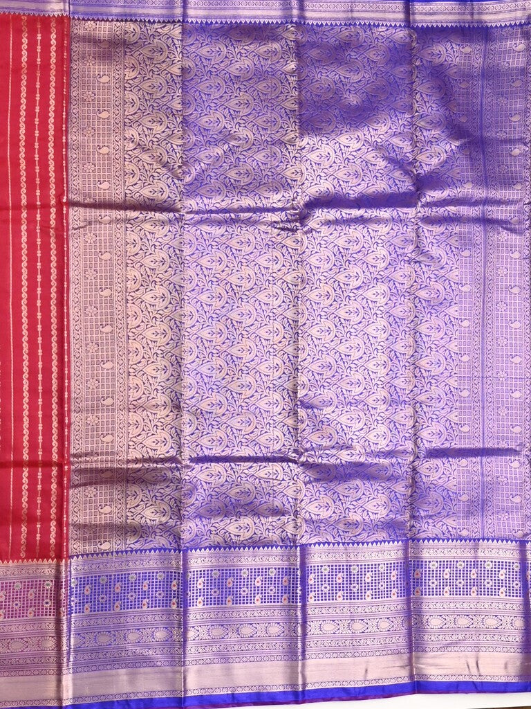 Banaras fancy saree red color allover zari motifs & zari border with rich contrast pallu and plain blouse