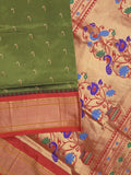 Narayanpet pattu saree allover zari motifs with paithani pallu and contrast blouse