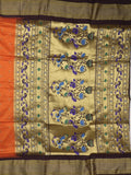 Narayanpet pattu saree allover zari motifs with paithani pallu and contrast blouse