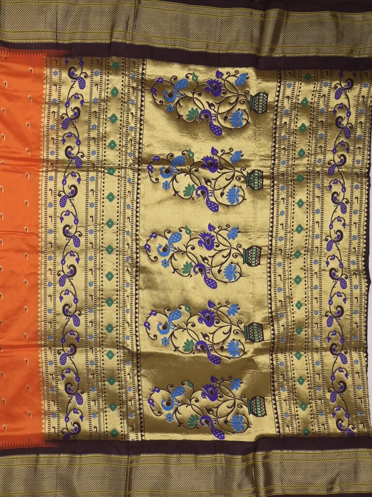 Narayanpet pattu saree allover zari motifs with paithani pallu and contrast blouse