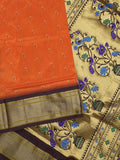Narayanpet pattu saree allover zari motifs with paithani pallu and contrast blouse