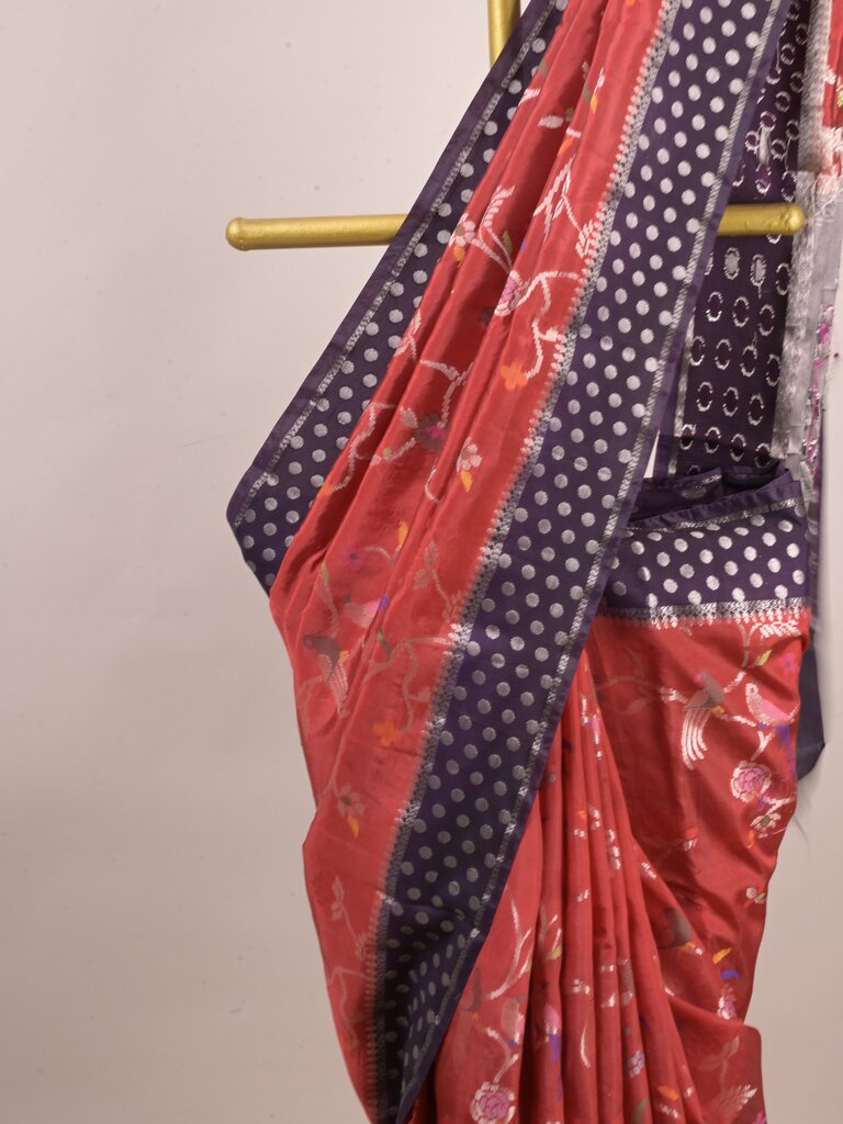 Green mango fancy saree for women | violet | zari border | contrast blouse | party wear