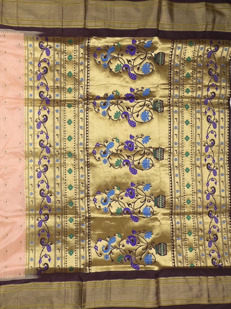 Narayanpet pattu saree allover zari motifs with paithani pallu and contrast blouse