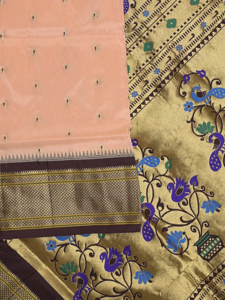Narayanpet pattu saree allover zari motifs with paithani pallu and contrast blouse