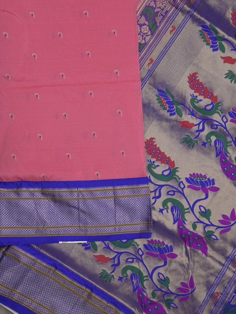 Narayanpet pattu saree allover zari motifs with paithani pallu and contrast blouse