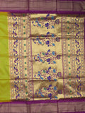 Narayanpet pattu saree allover zari motifs with paithani pallu and contrast blouse
