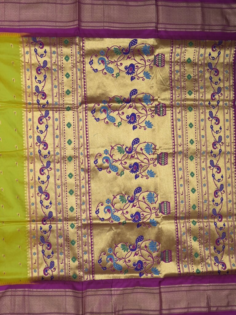 Narayanpet pattu saree allover zari motifs with paithani pallu and contrast blouse