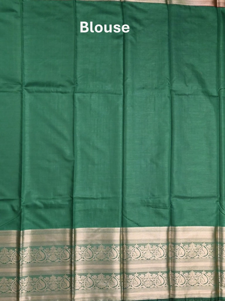 Banaras fancy saree orange color allover zari motifs & zari border with rich contrast pallu and plain blouse