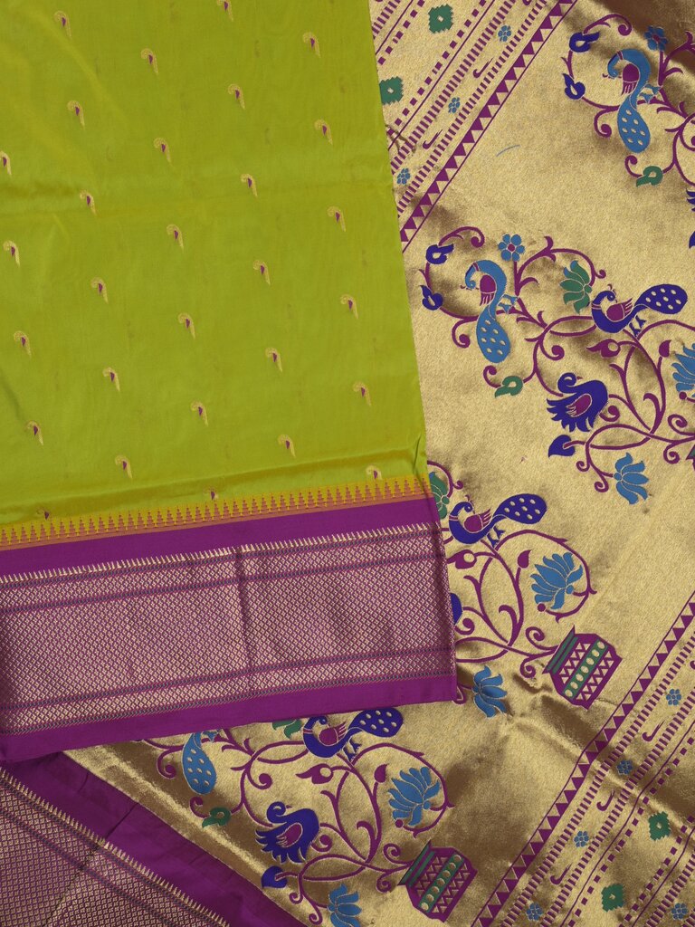 Narayanpet pattu saree allover zari motifs with paithani pallu and contrast blouse