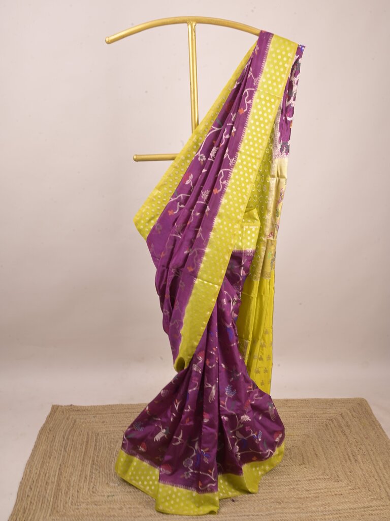 Green mango fancy saree for women | violet | zari border | contrast blouse | party wear