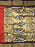 Narayanpet pattu saree allover zari motifs with paithani pallu and contrast blouse