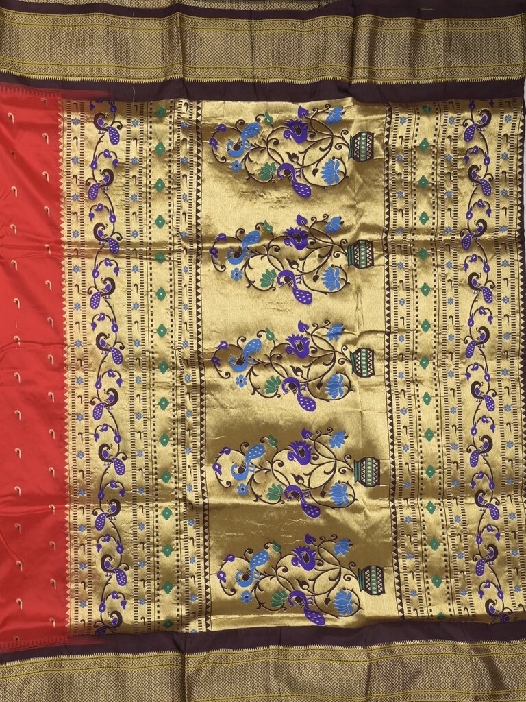 Narayanpet pattu saree allover zari motifs with paithani pallu and contrast blouse