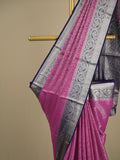 Georgette fancy saree purple color allover weaves & zari border with rich pallu and plain blouse