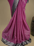 Georgette fancy saree purple color allover weaves & zari border with rich pallu and plain blouse