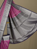 Georgette fancy saree purple color allover weaves & zari border with rich pallu and plain blouse