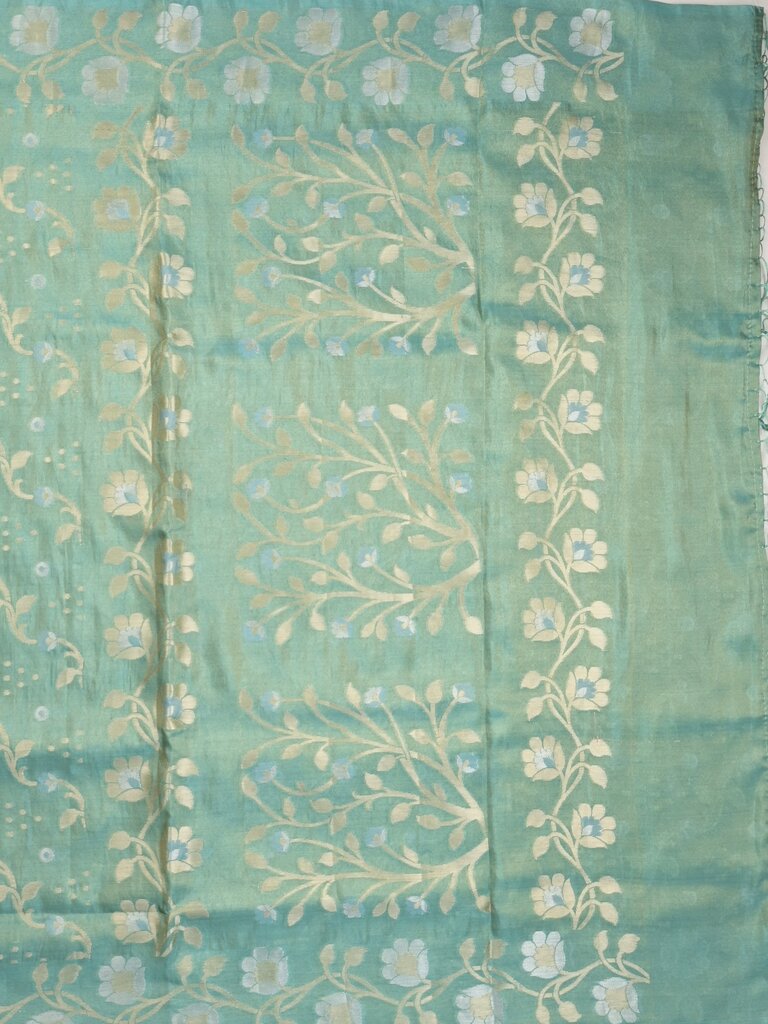 Organza tissue fancy saree allover zari weaves & zari border with self pallu and plain tissue blouse
