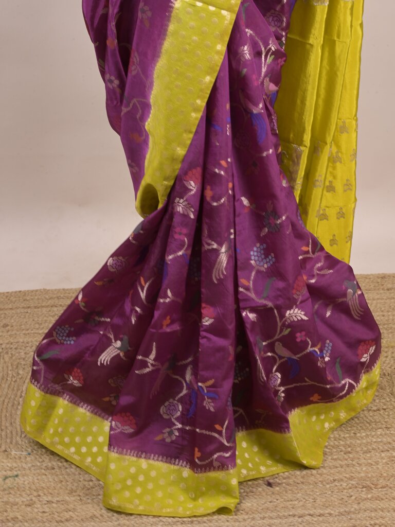 Green mango fancy saree for women | violet | zari border | contrast blouse | party wear
