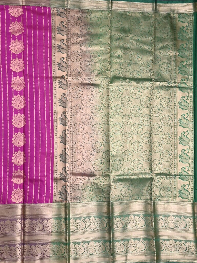 Banaras fancy saree purple color allover zari motifs & zari border with rich contrast pallu and plain blouse