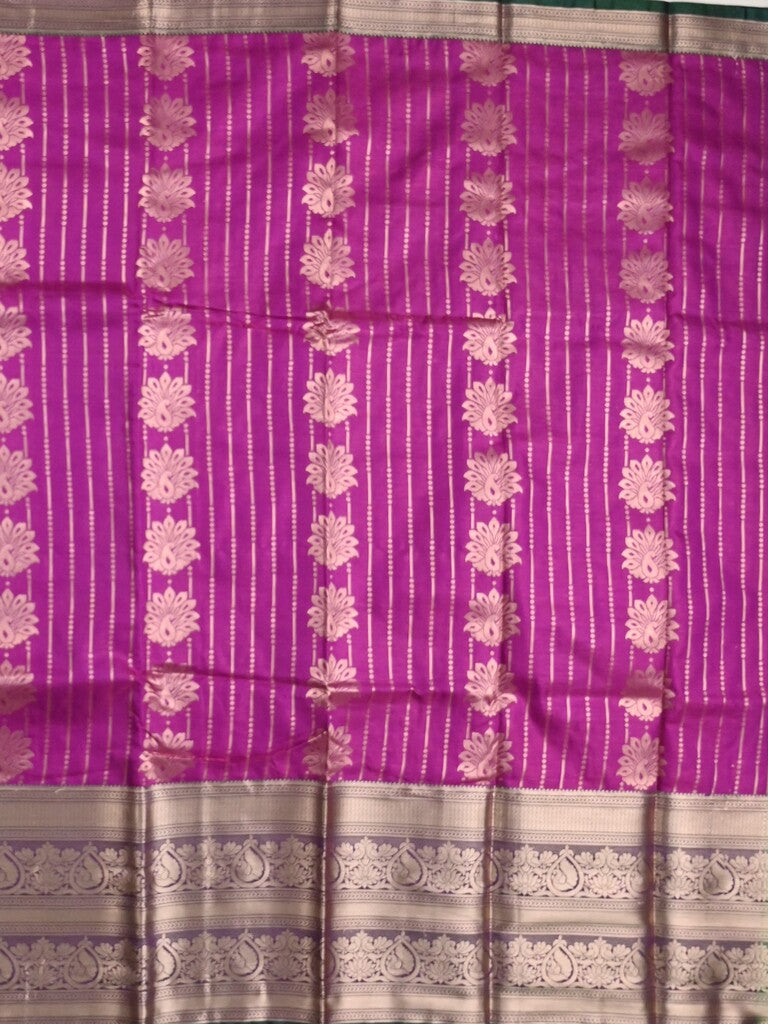 Banaras fancy saree purple color allover zari motifs & zari border with rich contrast pallu and plain blouse