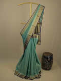 Georgette fancy saree lux green color allover weaves & zari border with rich pallu and plain blouse