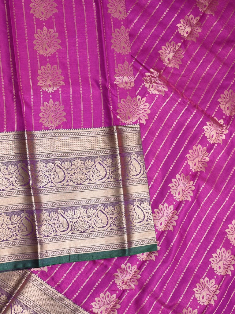 Banaras fancy saree purple color allover zari motifs & zari border with rich contrast pallu and plain blouse