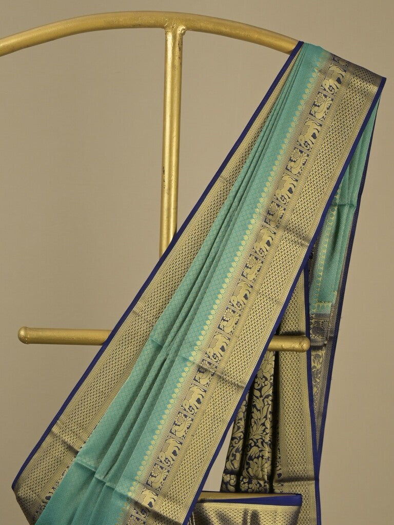 Georgette fancy saree lux green color allover weaves & zari border with rich pallu and plain blouse