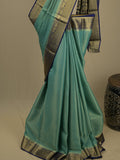 Georgette fancy saree lux green color allover weaves & zari border with rich pallu and plain blouse