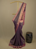 Georgette fancy saree violet color allover weaves & zari border with rich pallu and plain blouse
