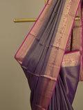 Georgette fancy saree violet color allover weaves & zari border with rich pallu and plain blouse