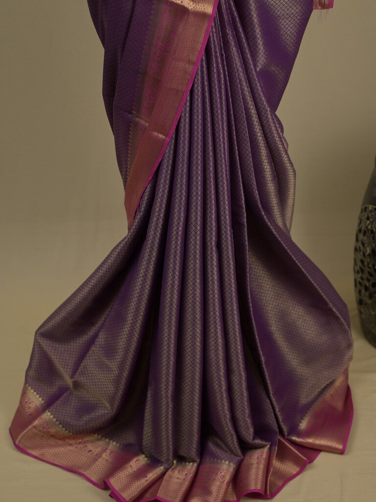 Georgette fancy saree violet color allover weaves & zari border with rich pallu and plain blouse