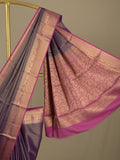 Georgette fancy saree violet color allover weaves & zari border with rich pallu and plain blouse