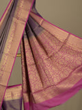 Georgette fancy saree violet color allover weaves & zari border with rich pallu and plain blouse