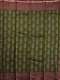 Maheshwari fancy saree bottle green color allover prints & printed zari border with printed pallu and contrast blouse