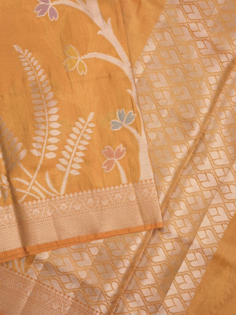 Organza tissue fancy saree allover zari weaves & zari border with self pallu and plain tissue blouse