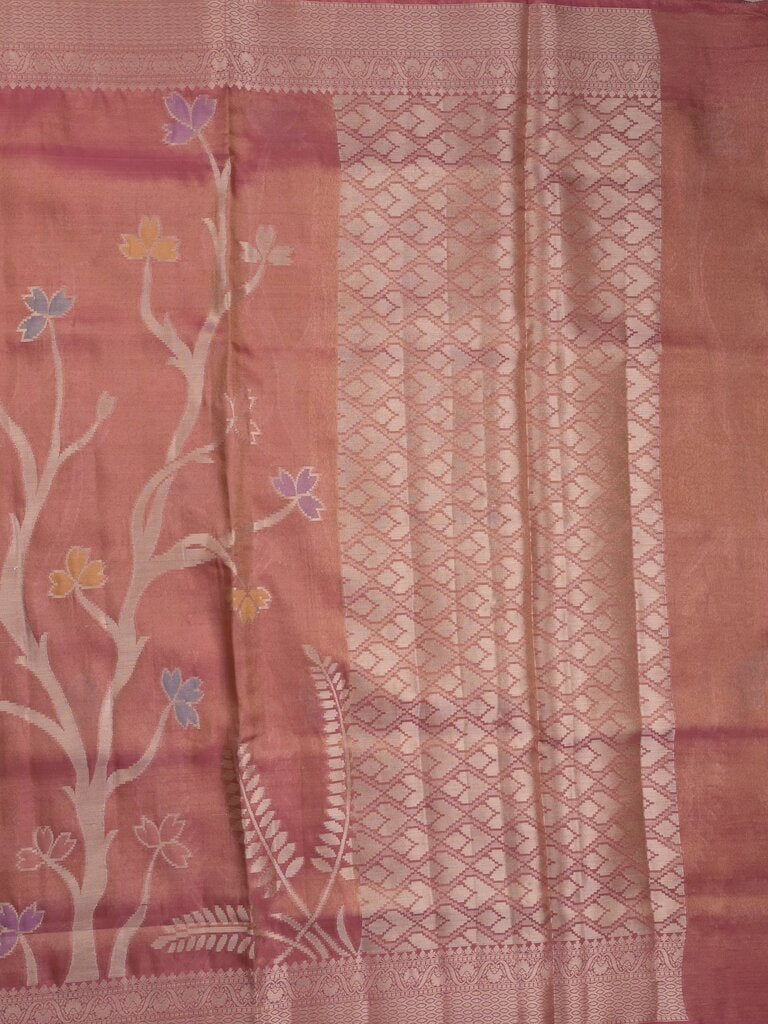 Organza tissue fancy saree allover zari weaves & zari border with self pallu and plain tissue blouse