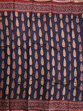 Maheshwari fancy saree navy blue color allover prints & printed zari border with printed pallu and contrast blouse