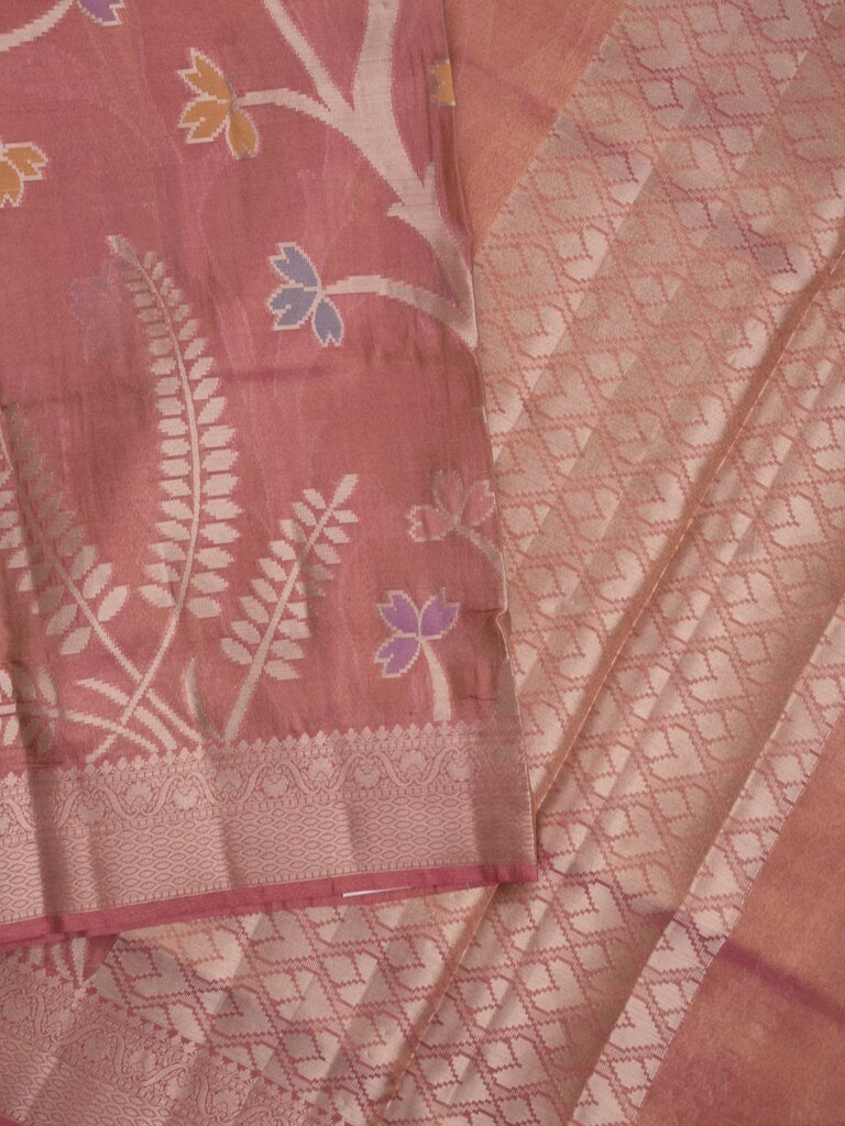 Organza tissue fancy saree allover zari weaves & zari border with self pallu and plain tissue blouse