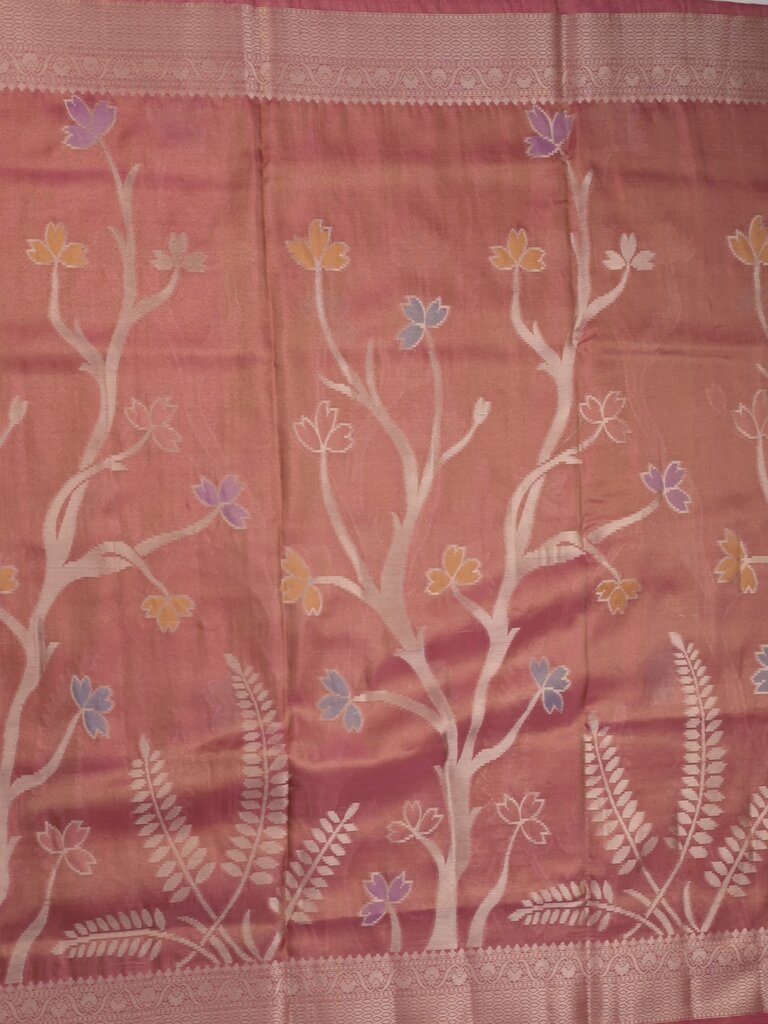 Organza tissue fancy saree allover zari weaves & zari border with self pallu and plain tissue blouse