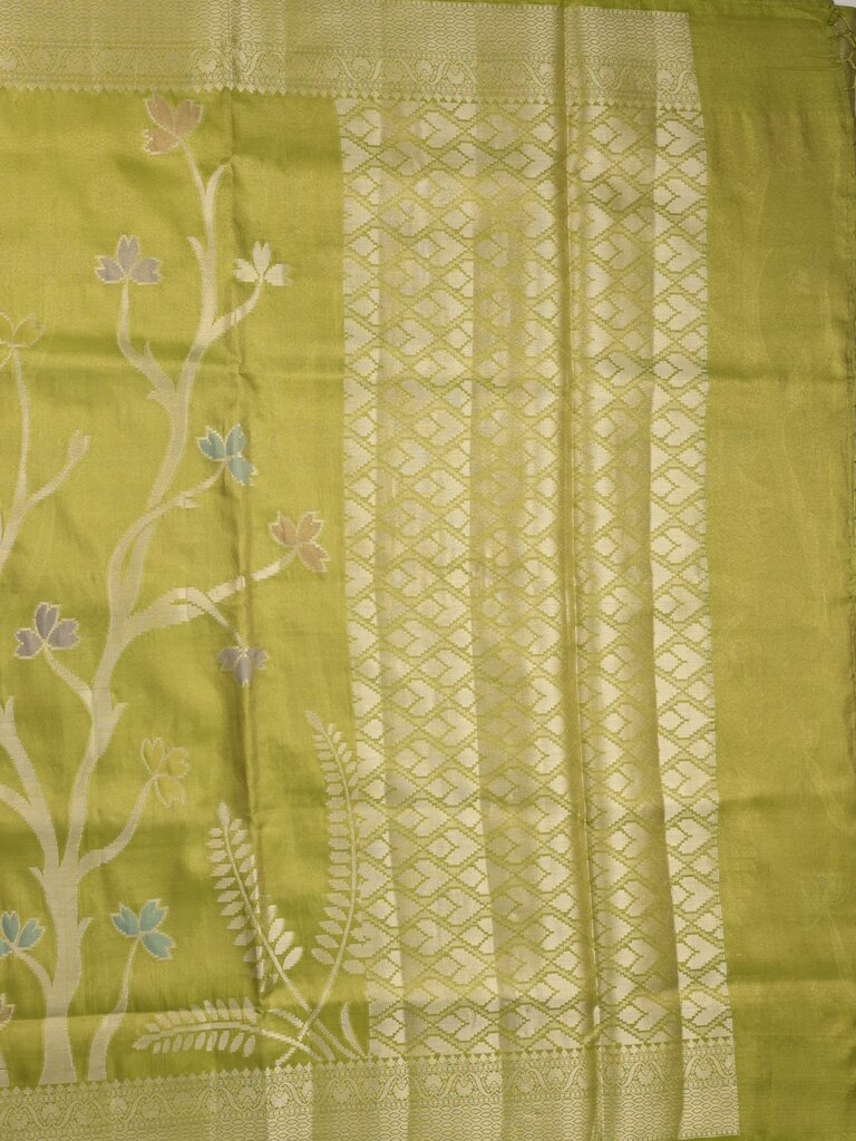 Organza tissue fancy saree allover zari weaves & zari border with self pallu and plain tissue blouse