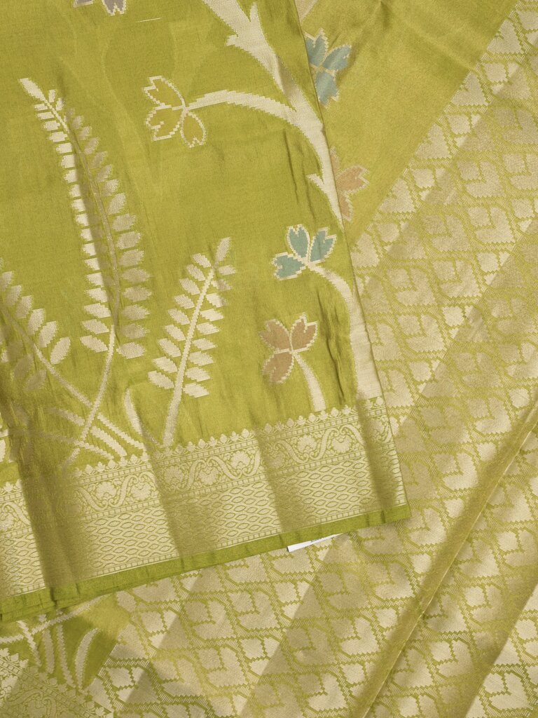 Organza tissue fancy saree allover zari weaves & zari border with self pallu and plain tissue blouse