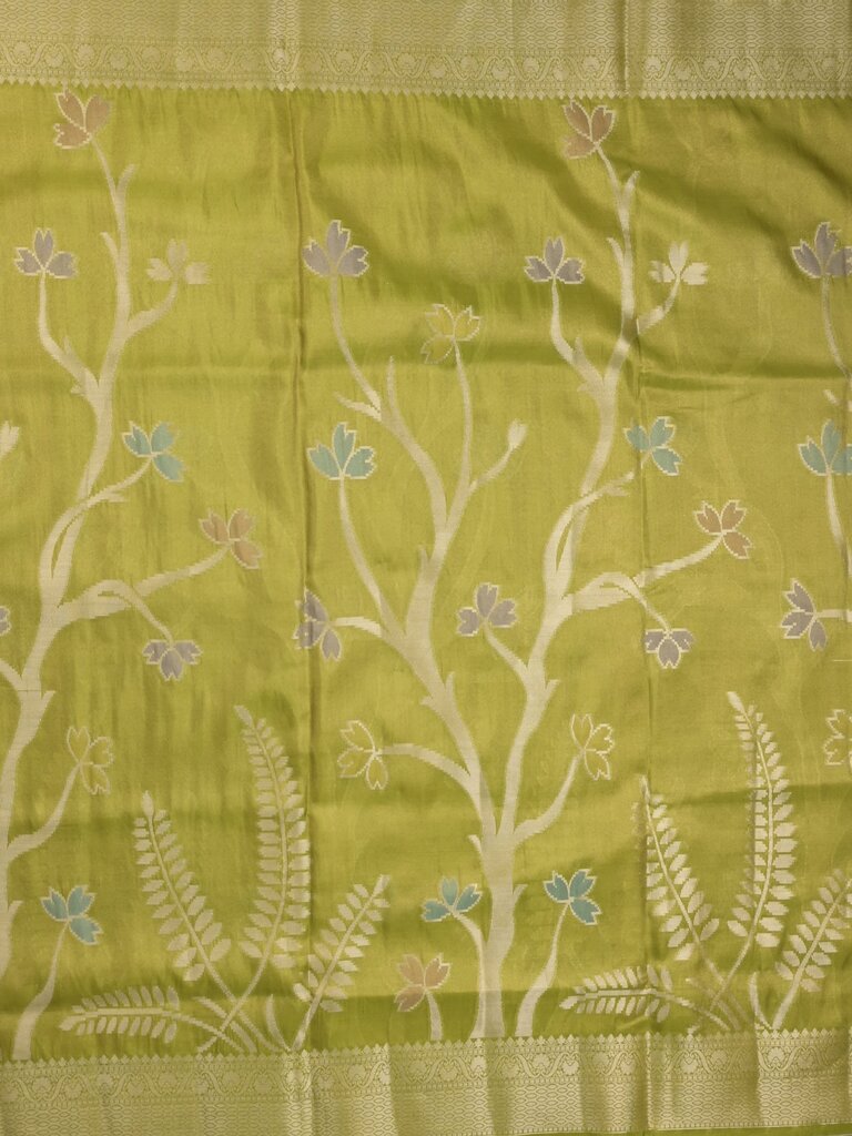 Organza tissue fancy saree allover zari weaves & zari border with self pallu and plain tissue blouse