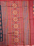 Maheshwari fancy saree dark blue color allover prints & printed zari border with printed pallu and contrast blouse