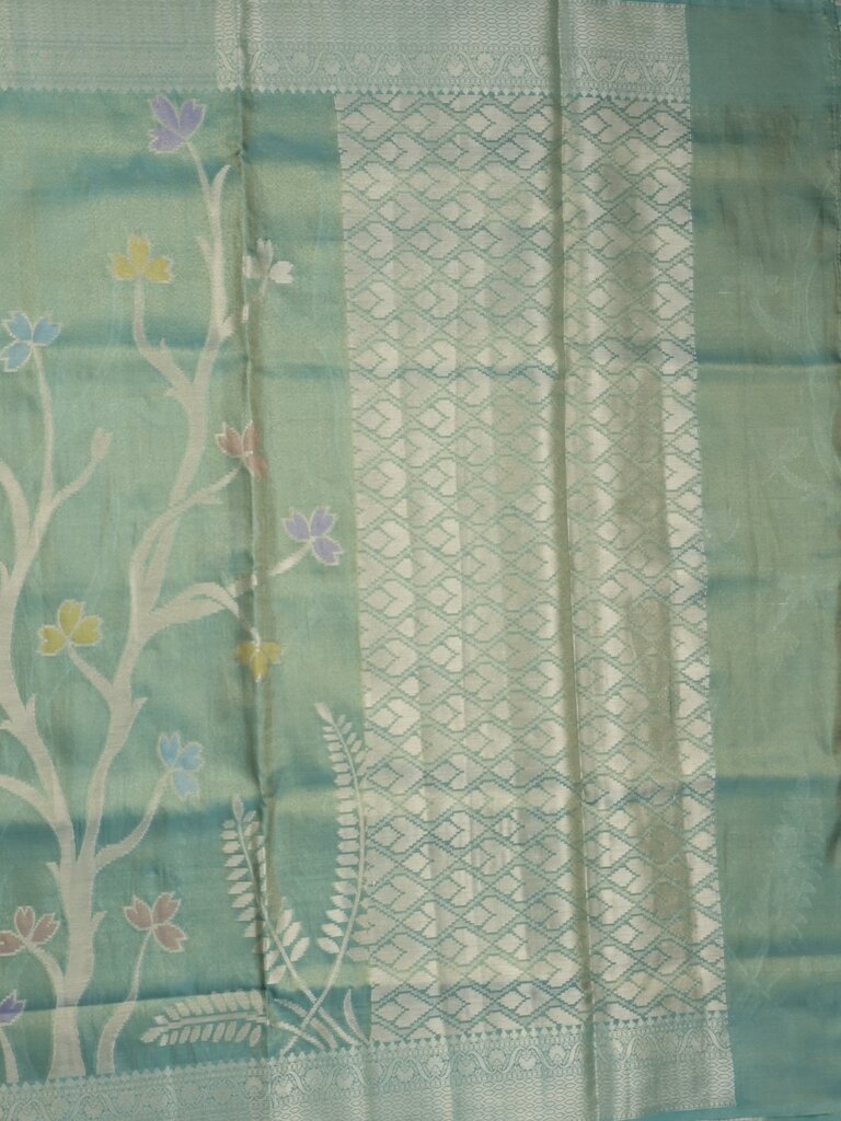 Organza tissue fancy saree allover zari weaves & zari border with self pallu and plain tissue blouse