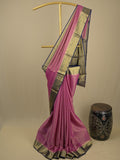 Georgette fancy saree purple color allover weaves & zari border with rich pallu and plain blouse