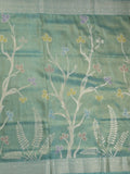 Organza tissue fancy saree allover zari weaves & zari border with self pallu and plain tissue blouse