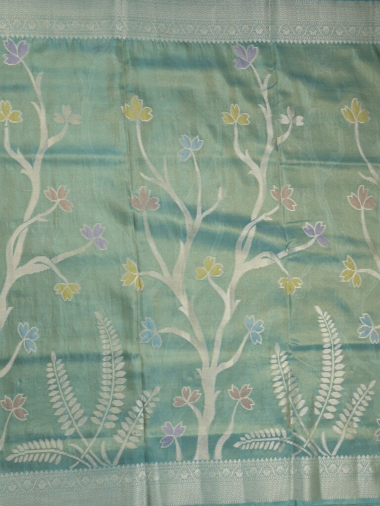 Organza tissue fancy saree allover zari weaves & zari border with self pallu and plain tissue blouse