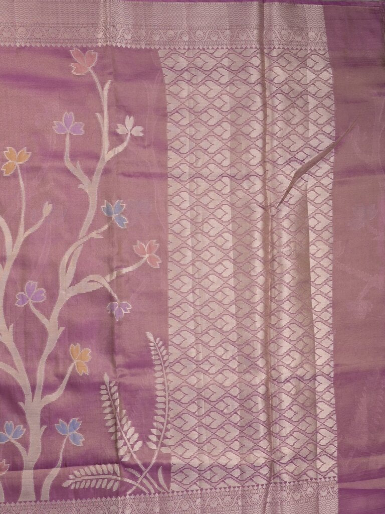 Organza tissue fancy saree allover zari weaves & zari border with self pallu and plain tissue blouse
